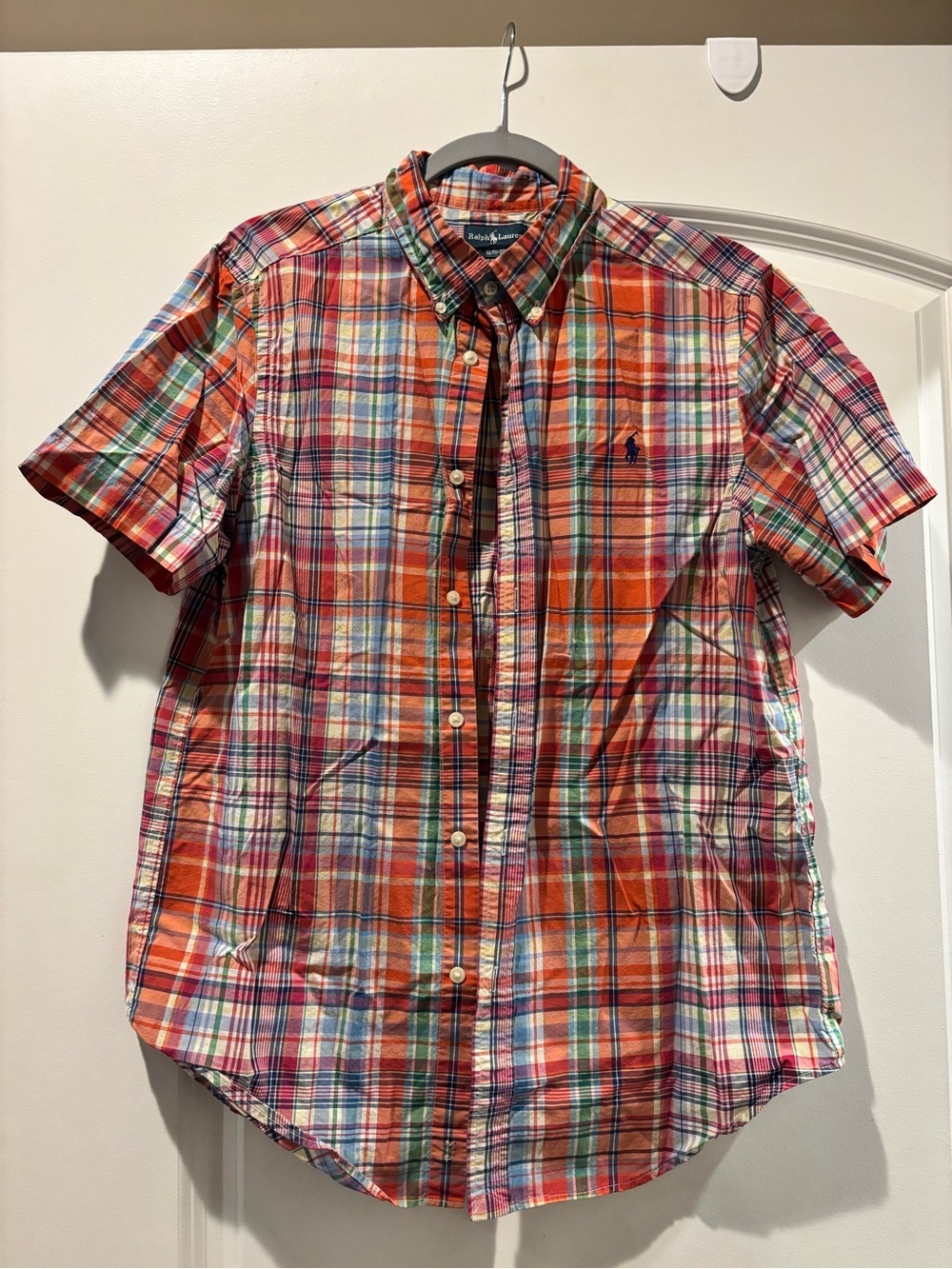 Ralph Lauren Orange Multi-Plaid Short-Sleeve Button-Down Shirt
